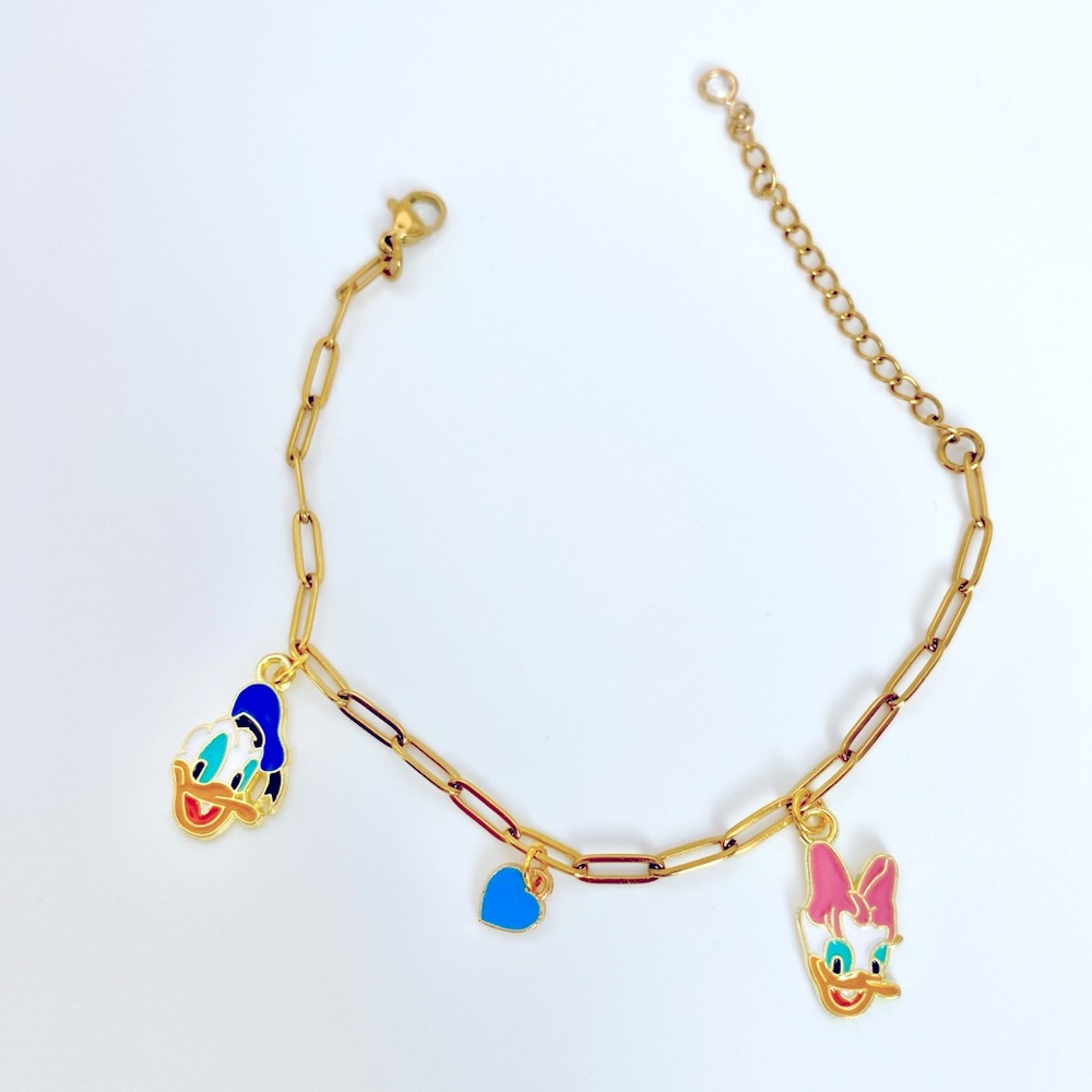 NEW Gold Link Bracelet with Blue Heart and Donald & Daisy Jewelry Bracelet - Picture 1 of 3